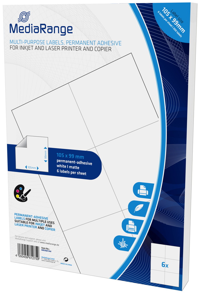 300 Mediarange Etiketten Label selbstklebend 105 x 99 mm auf 50 A4 Bogen