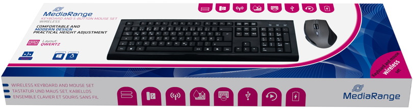 Mediarange Set Funk Maus und Tastatur 5 Tasten QWERTZ kabellos schwarz MROS104
