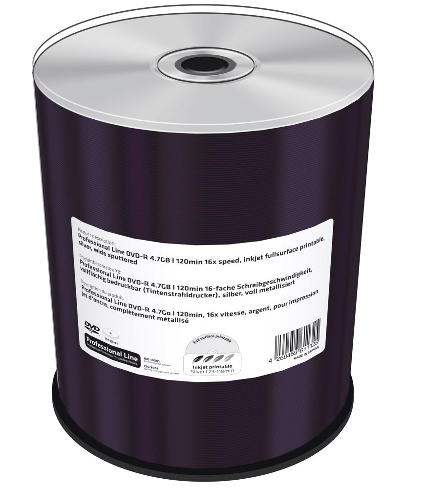 600 Professional Rohlinge DVD-R full printable silver 4,7GB 16x Spindel