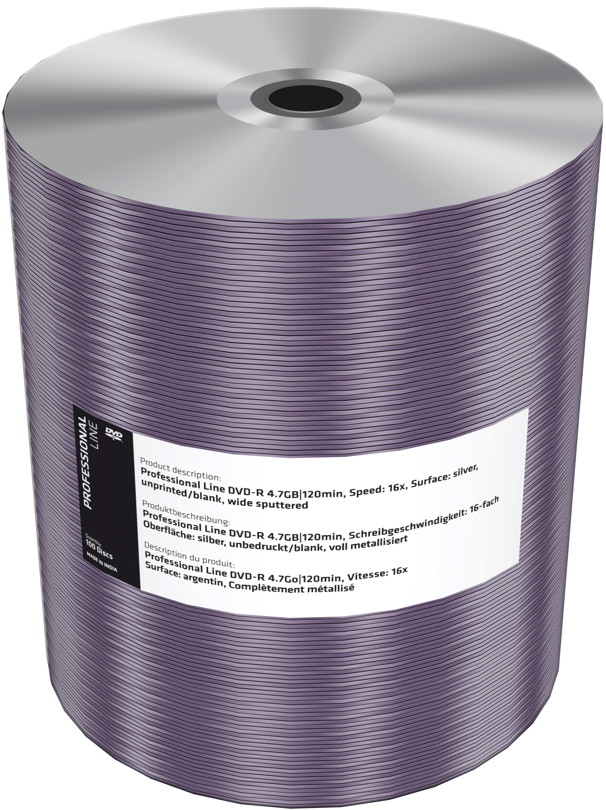 100 Professional Rohlinge DVD-R wide sputtered blank 4,7 GB 16x Shrink