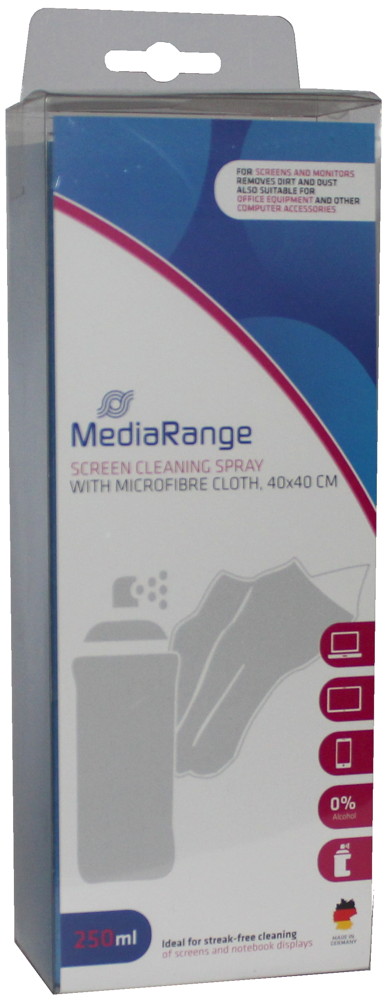 Mediarange Bildschirmreiniger Set TFT / LCD / PLASMA Mikrofasertuch & Spray 250 ml