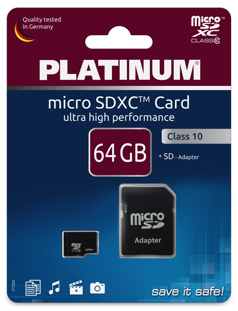 Platinum Micro SDXC Karte 64GB Speicherkarte UHS-I Class 10