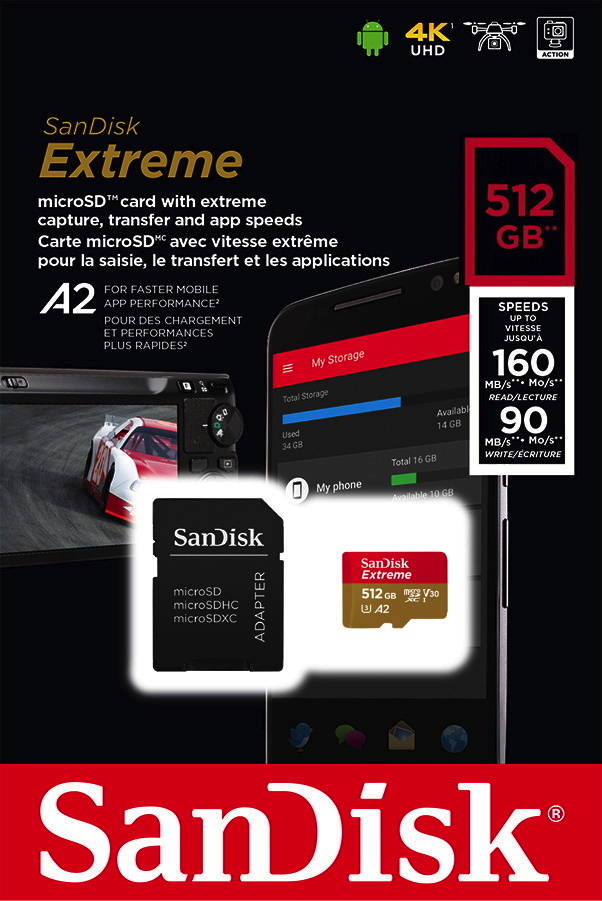 Sandisk Micro SDXC Karte 512GB Speicherkarte Extreme UHS-I U3 4K 160 MB