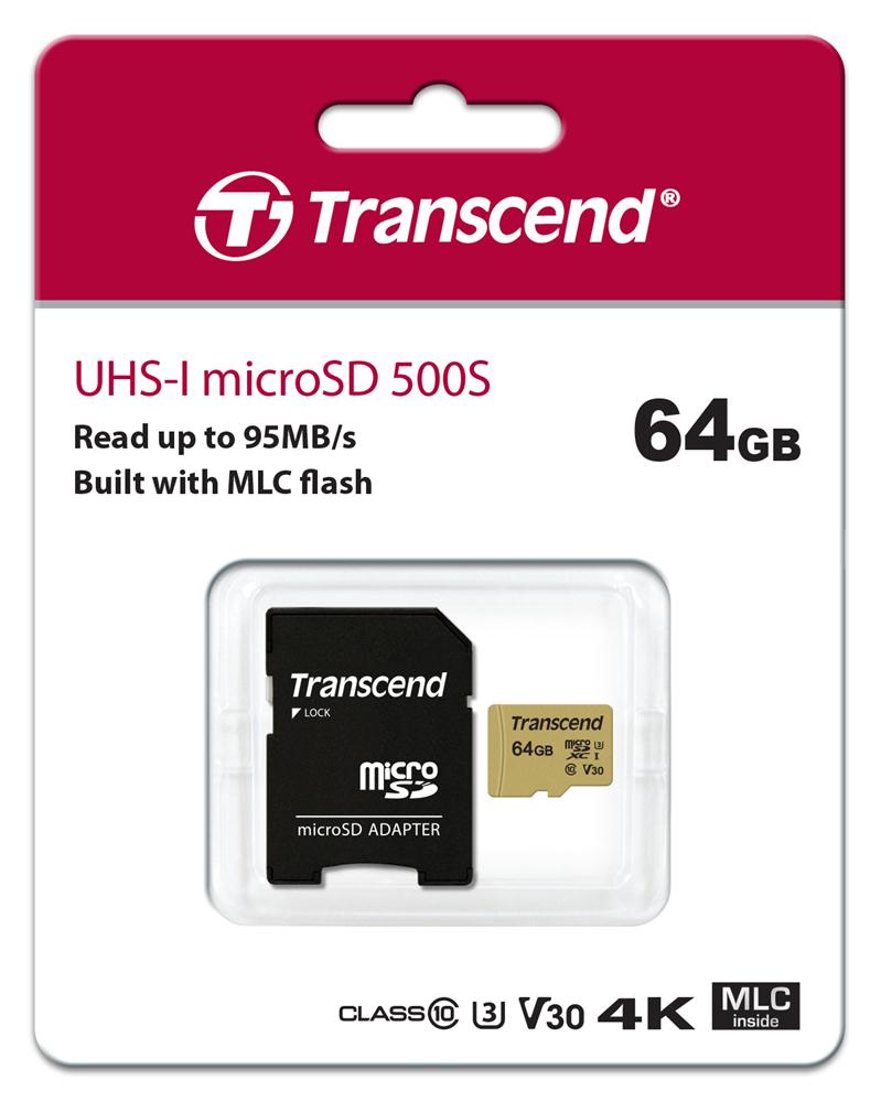 Transcend Micro SDXC Karte 64GB Speicherkarte 500S UHS-I U3 4K V30 Class 10