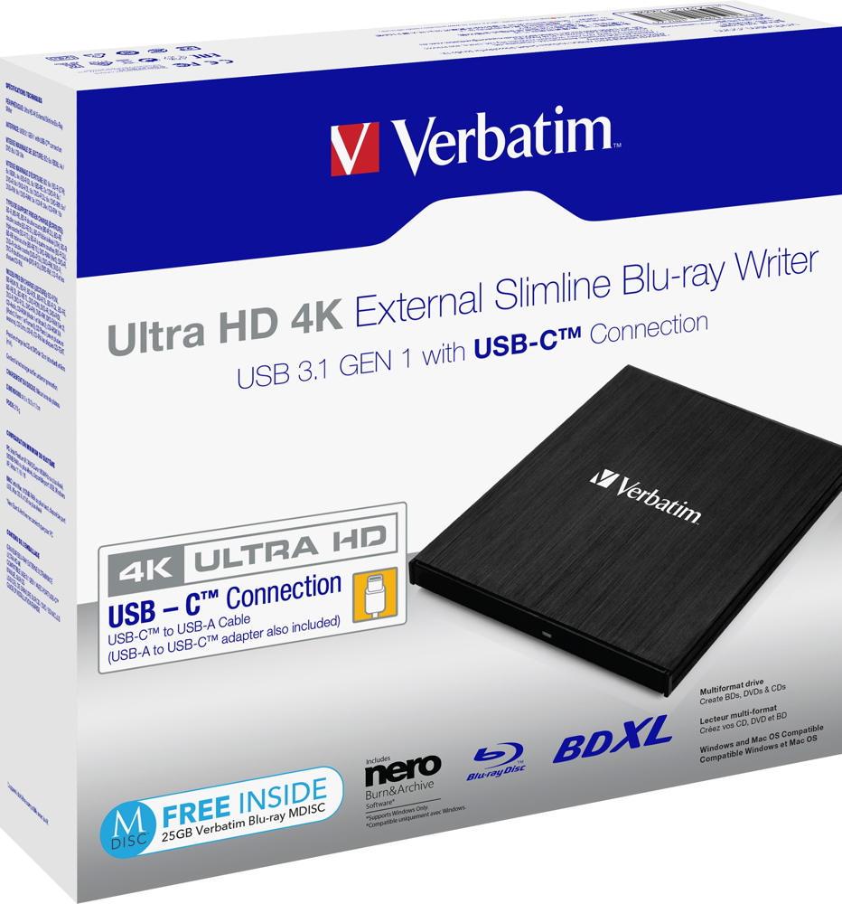 Verbatim Brenner extern BDXL für BD / CD / DVD / MDisc UHD 4K Typ C