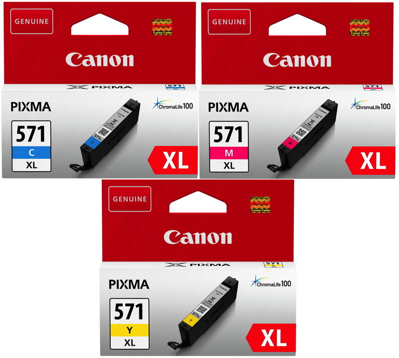 3 Canon Druckerpatronen Tinte CLI-571 XL C / M / Y Multipack