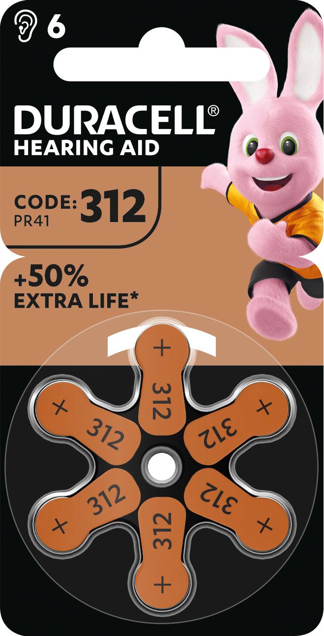6 Duracell Easytab Typ 312 / DA 312 Zink-Luft H�rger�tebatterien im 6er Blister