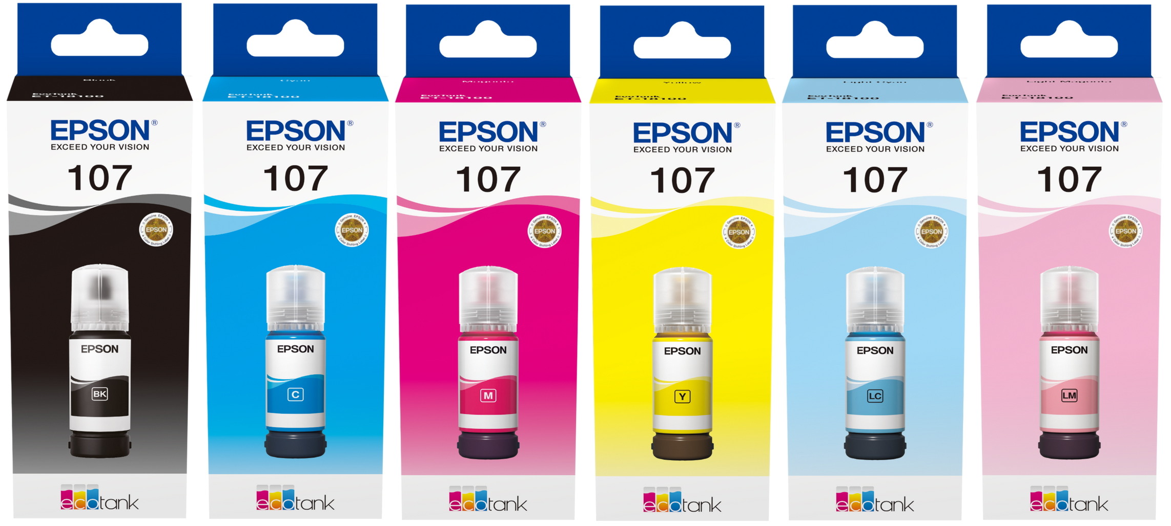 6 Epson Tintenbehälter Tinte 107 BK / C / M / Y / LC / LM Multipack