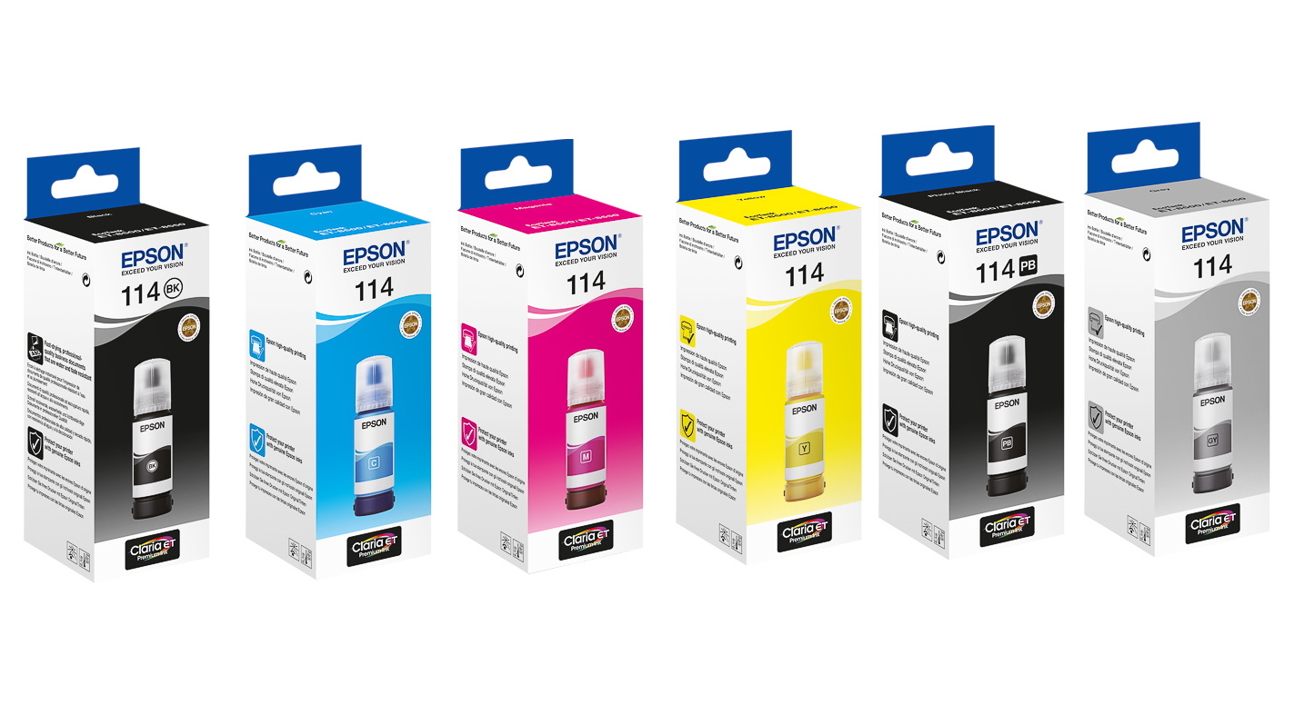 6 Epson Tintenbehälter Tinte 114 BK / C / M / Y / GY / PB Multipack