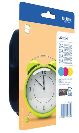 3 Brother Druckerpatronen Tinte LC-125 XL C / M / Y Multipack