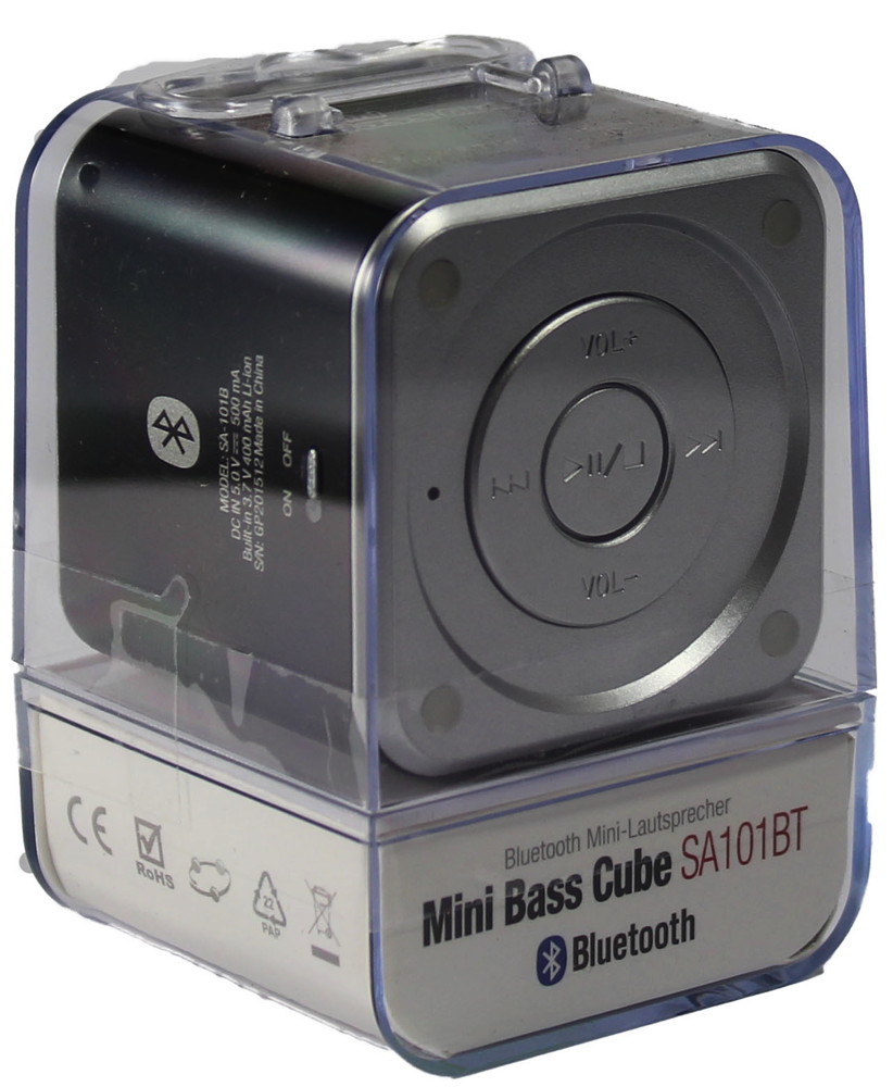 JAYtech Bluetooth portabler Lautsprecher / MP3 Player Mini Bass Cube