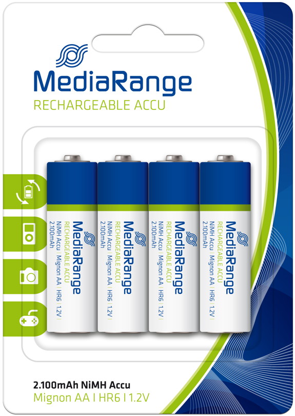 20 Mediarange Akku AA 2100mAh Nickel-Metall-Hydrid im 4er Blister