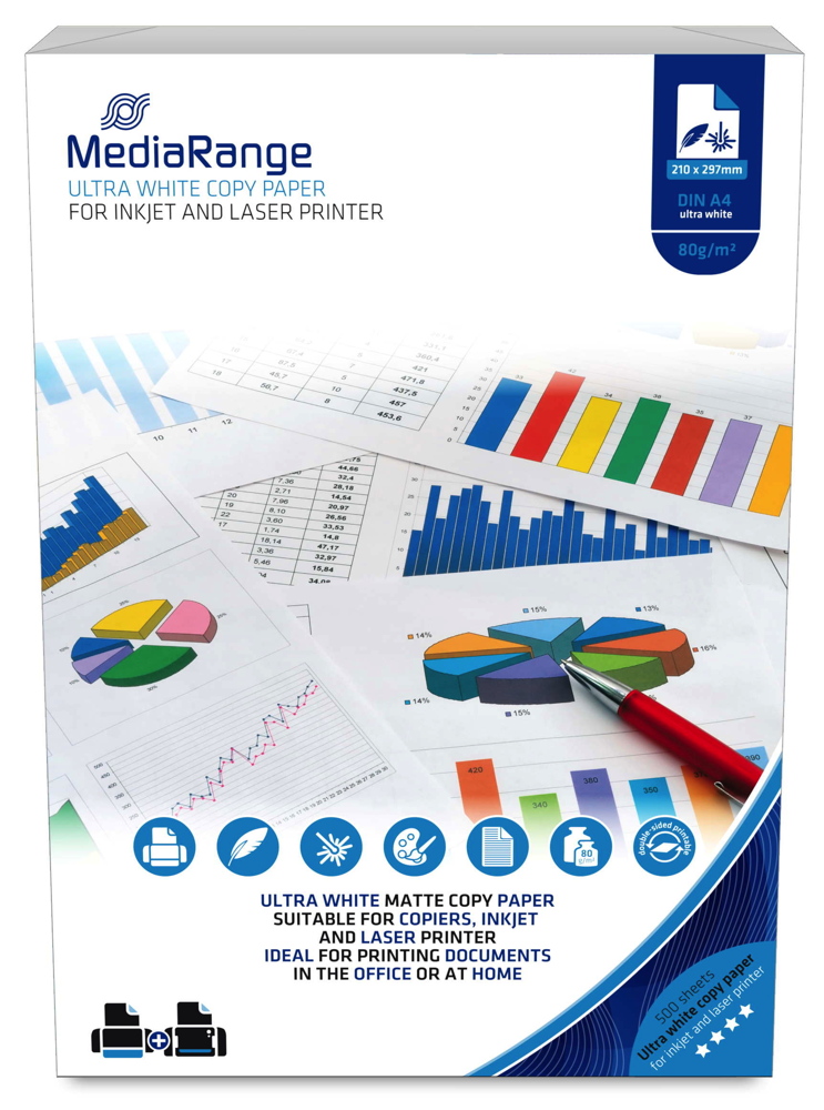 2500 Mediarange Blatt Kopierpapier DIN A4 beidseitig 80g/m² hochweiß