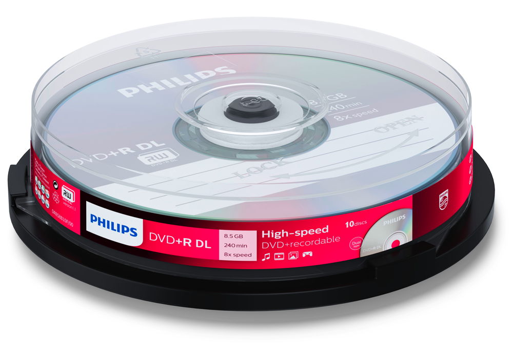 10 Philips Rohlinge DVD+R Double Layer 8,5GB 8x Spindel