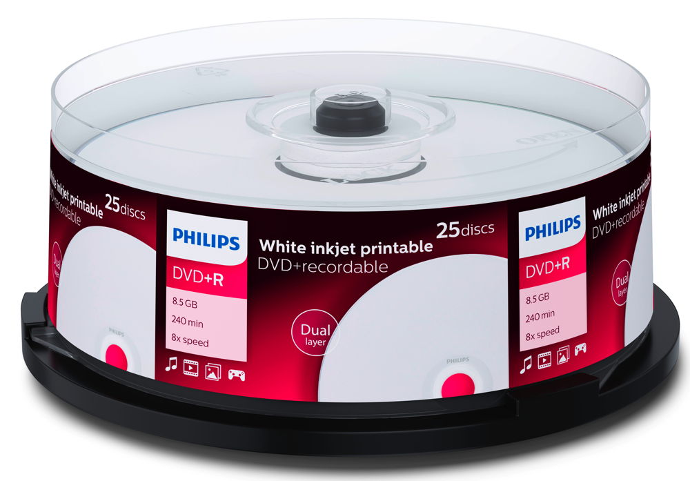 100 Philips Rohlinge DVD+R Double Layer printable 8,5GB 8x Spindel