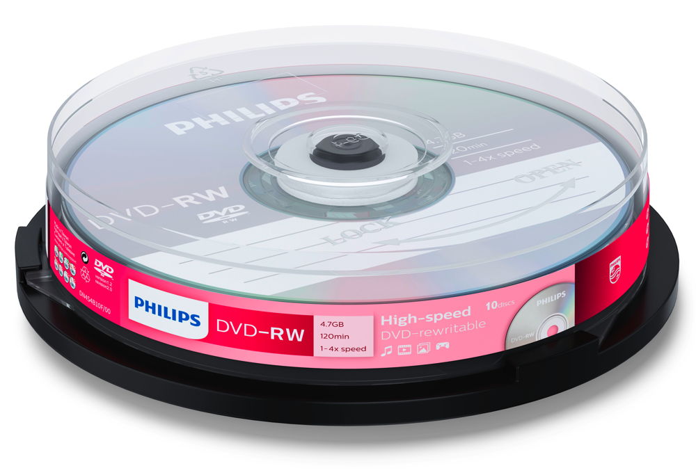 10 Philips Rohlinge DVDRW 4,7GB 4x Spindel
