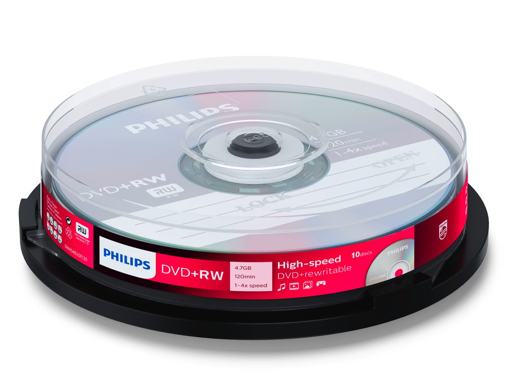10 Philips Rohlinge DVD+RW 4,7GB 4x Spindel