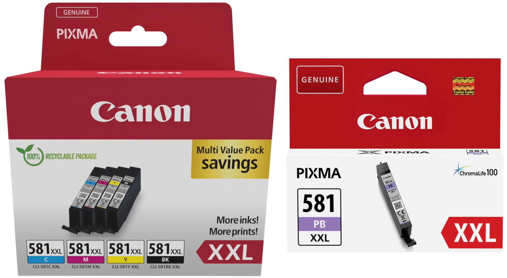 5 Canon Druckerpatronen Tinte CLI-581 XXL BK / C / M / Y / PB Multipack