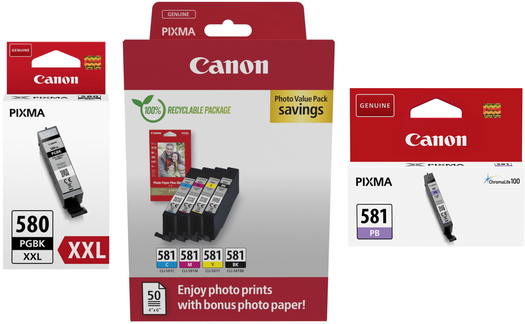 6 Canon Druckerpatronen Tinte PGI-580 XXL PGBK / CLI-581 BK / C / M / Y / PB Multipack