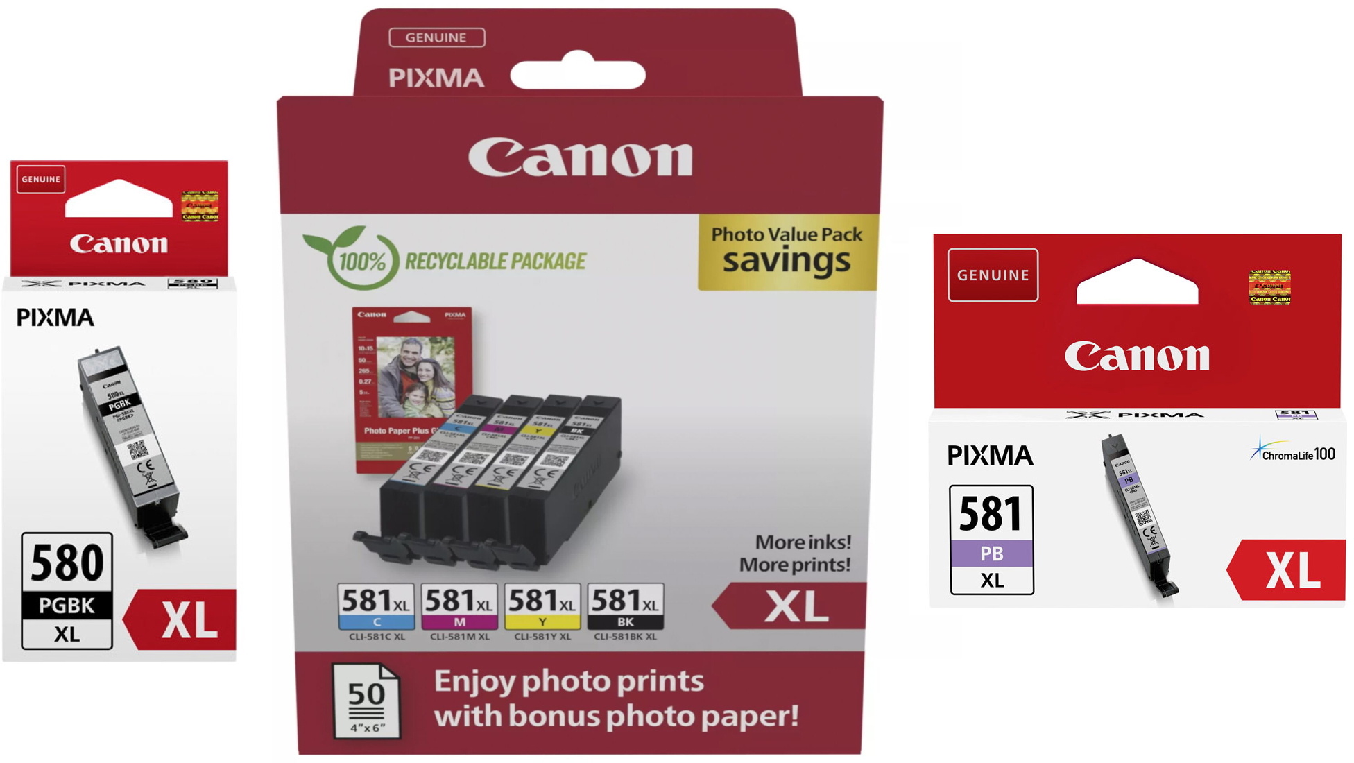 6 Canon Druckerpatronen Tinte PGI-580 XL PGBK / CLI-581 XL BK / C / M / Y / PB Multipack
