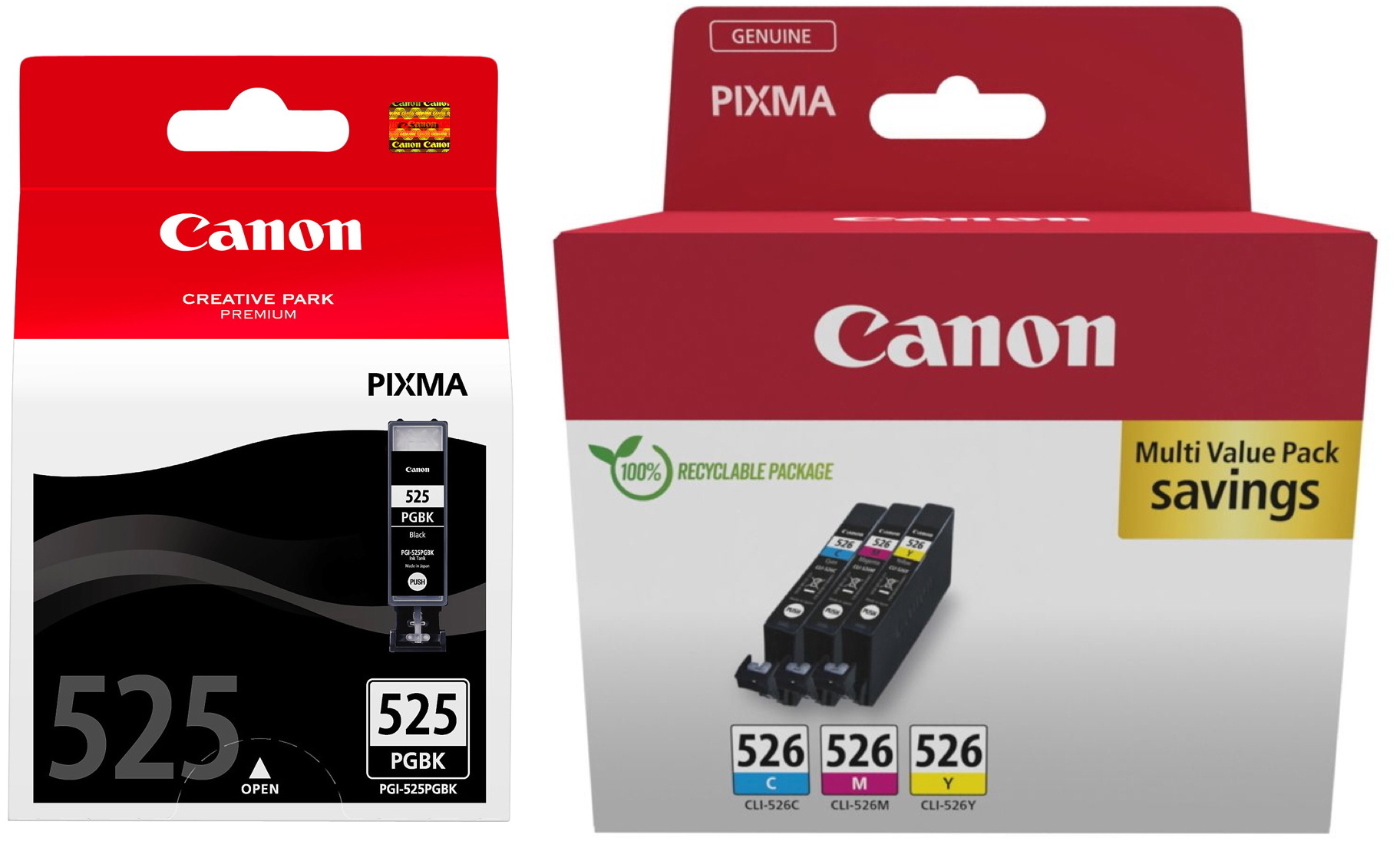 4 Canon Druckerpatronen Tinte PGI-525 BK / CLI-526 C / M / Y Multipack