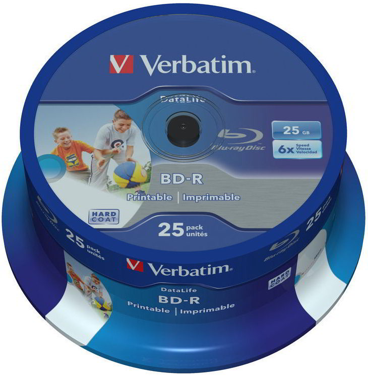 25 Verbatim Rohlinge Blu-ray BD-R full printable 25GB 6x Spindel