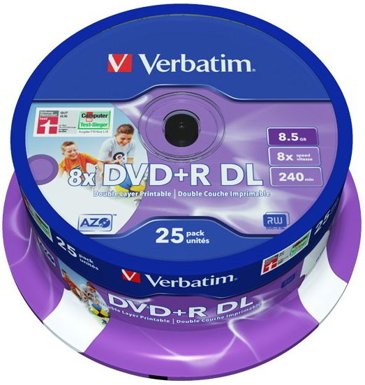25 Verbatim Rohlinge DVD R Double Layer Full Printable 8 5GB 8x Spindel 25-verbatim-rohlinge-dvd-r-double-layer-full-printable-8-5gb-8x-spindel