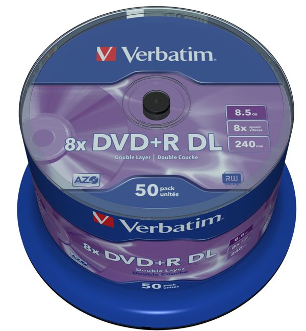 50 Verbatim Rohlinge DVD+R Double Layer 8,5GB 8x Spindel