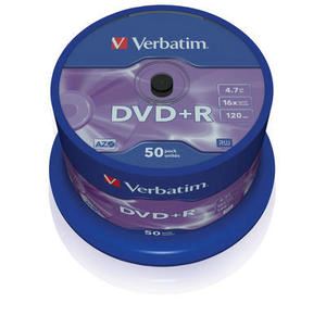 50 Verbatim Rohlinge DVD+R 4,7GB 16x Spindel