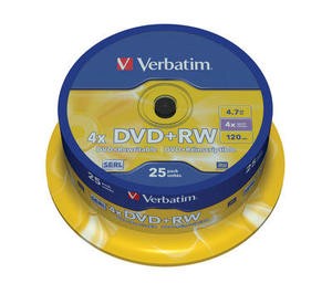 100 Verbatim Rohlinge DVD+RW 4,7GB 4x Spindel